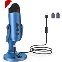 ZealSound USB 마이크 PC/노트북/전화/PS4/5/컴퓨터 번개 및 앰프용 콘덴서 게임용 C형 어댑터 포함 게인 노브 LED 음소거 모니터 스트리밍용 팟캐스트 스튜디오 녹