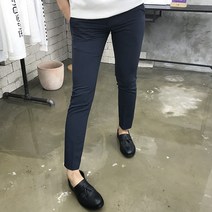 용된다 남자 겨울 기모 슬림핏 9부 옆밴딩 슬랙스