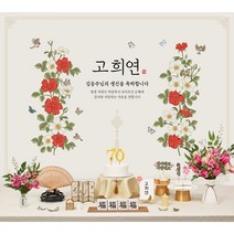 칠순현수막 환갑 팔순 부모님 생신 현수막 상차림 성함인쇄 대여보다 편리한 판매제품 홈파티 플랜카드 현수막 칠순잔치, 04.화훼도(적색)