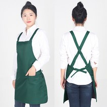 오투라이프에이프런 베이직 X자형 투포켓 무지 앞치마, 그린