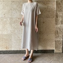 슈슈벨르 여름 여성 체크 빅사이즈 롱 원피스
