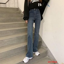 높은 허리 경적 스트레치 청바지 여성은 늙은 봄과 가을 타이트한 슬림 레트로 처진 바지를 입습니다.