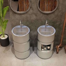 이동식 세면대 하부장 원통형 건식 욕실 간이, 주황색 세면대수납장 없음