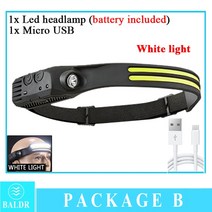 KDULIT-뉴 웨이브 인덕션 COB 헤드 라이트 아웃도어 라이딩 USB 충전 야간 주행 강한 전조등, 01 Built in battery, 02 white B