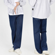 오너클랜 남성 진청색 빅사이즈 캐쥬얼 데일리 와이드핏 청바지