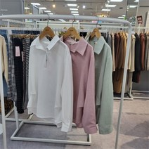 무자크 DP03 옆핀턱 카라 반오픈 블라우스 MN2WBL04