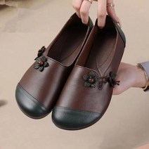 여성단화 두꺼운 밑창 작은 가죽 신발 영국 스타일Retror-신제품 내셔널 스타일 플라워 여성 플랫 브라운