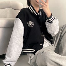 [트렌디/힙무드] 나..좀 힙 할지도..? 심볼 로고 크롭 바시티 배색 야구 점퍼]92바시티점퍼