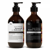 수오가닉 아로마 퍼퓸 스윗피치 샴푸워시 1050ml + 트리트먼트 1050ml 세트, 1세트