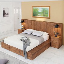 엔틱 참죽나무원목 콘센트조명 2단서랍 침실 협탁 안방 디자인 폭좁은 침대, 월넛