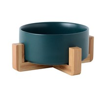 고양이 정수기 급수기 강아지 음수대 식수대 나무 받침대가 있는 세라믹 개 그릇 유출 애완, 1.green bowl