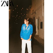 ZARA 자라 콘트라스트 자수 포플린 셔츠블라우스
