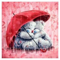 CWYJIN 보석십자수 캔버스 캐릭터 테디베어 DIY 키트 30X30 CM 데코레이션 그리다 선물, 1개, 우산 테디베어