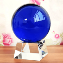 유리 구슬 소품 촬영 선물 집들이 인테리어 투명 크리스탈볼 수정 장식품, 10cm 미디엄블루볼+크리스탈베이스