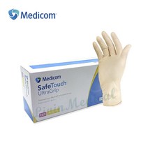 메디콤 세이프터치 울트라그립 라텍스 의료용 진료용 천연 고무 장갑 아이보리 XXS 100매, .