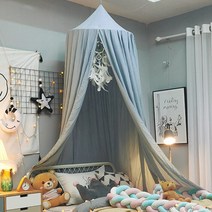 여름 모기장 캐노피 유아용 침대 공주 어린이 코튼 걸이식 돔 커튼 아기 놀이 텐트 여아 침실 장식, [01] grey blue