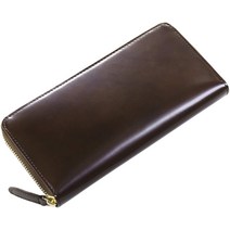 [미쿄 상회] 코도반 긴 지갑 남성 라운드 패스너 가죽 가죽 doob London 지갑 : 그린 (골드)