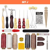 전문 손 바느질 가죽 공예 도구 키트 안장 그루버 스티칭 펀치 조각 작업 세트 DIY 액세서리용, SET J