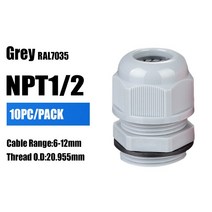 10pcs 케이블그랜드 나일론 케이블 글 랜드 1/2 "NPT IP68 와이어 플라스틱 방수 커넥터 10Pc, 02 NPT12 grey