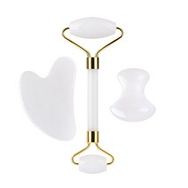 턱살운동 얼굴형 괄사 얼굴맛사지 화이트 제이드 페이스 롤러 구 아샤 스크레이퍼 세트 천연석 페이셜 마사지 구아샤 뷰티 스킨 케어 V 도구, [10] 3pcs Type A