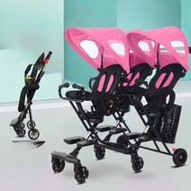 세쌍둥이유모차 3인용 유아차 트라이크 외출형, 핑크