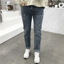 용된다 남자 일자 롤업 스판 데님 청바지