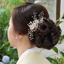 살롱드메리 수국 베이직 한복 볼륨 올림머리 가발 집게핀, 딥브라운, 1개