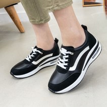 여성 배색 가죽 밴딩 발편한 푹신한 슬립온 에어 쿠션 운동화 스니커즈 신발 블랙 화이트 4cm