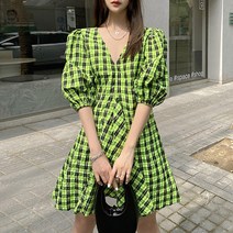 대박난박양 체크 양브이넥 원피스