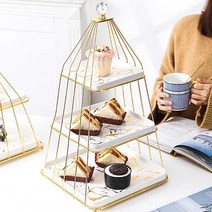 디저트 접시 3단 케이크 샐러드 치즈 스탠드 카페, 블랙 2단 사각 접시(블랙 선반)