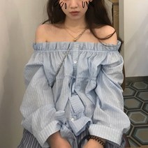 긴소매 셔츠 텐셀 무늬 스트랩 러블리 오픈숄더 2522935882