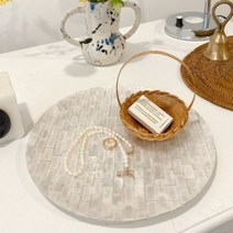 진심디자인 오브리 라운드 자개 트레이, 선택:02 Large:02 실버, 단품