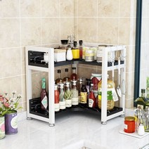 주방 양념통 선반 욕실 부엌 코너 수납장, 화이트 + 블랙 2단