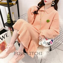 [PINK LITCHI]니트원피스 미디 루즈핏 캐주얼 스웨터 치마 일자 니트 여성 가을겨울 Oct14yhy1016kb2+양말 증정