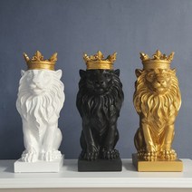 미나박스 골드 크라운 사자상 장식 조각상 3P 세트 오브제 인테리어 집들이선물 북유럽 조각상