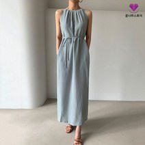 롱 원피스 여름 데님 휴양지 쉬폰 데일리 드레스 여성 민소매 오프숄더