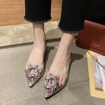 럭셔리 여름 6.5cm 통굽 하이힐 편하고 예쁜 샌들 투명 크리스탈 실버 블랙 고급 큐빅 신발 슬링백 여성