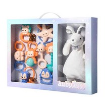 신생아 출산 선물 아기 장난감 토끼인형 치발기 세트, A