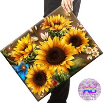 세븐컨셉 4+1 보석십자수 DIY 큐빅비즈 캔버스 액자형 구슬 십자수 3종 세트 해바라기 부엉이 사과 비즈십자수 40x50cm, 1세트, A03 원형+AB비즈 해바라기