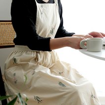 자수 린넨 바리스타 앞치마 방수 공팡 카페 앞치마, BS-9015 챠콜