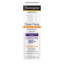 Neutrogena 클리어 페이스 세럼 자외선 차단제 녹차 광범위 스펙트럼 SPF 60 가벼운 UVAUVB 보호를 위한 논코메도제닉 옥시벤존 및 무향 50.3ml1.7온스