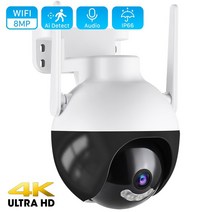 4K 8MP 와이파이 PTZ 카메라 4MP Ai 인간 감지 비디오 감시 야외 컬러 IR 야간 투시경 클라우드 CCTV 홈 보안 카메라, 8MP Add 128G Card, 미국 플러그