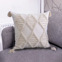 베이지 Tassels 쿠션 커버 수제 짠 베개 Boho Pillowcase Tassels 소파 거실, A 45x45cm