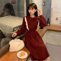 신학기 새내기 귀여운 허리조절 블랙 원피스 봄 가을 겨울 A라인 플레어 프렌치 스쿨 데이트룩 여성 미디