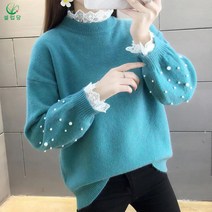 셀럽당 여성용 레이스 레이어드 도톰 니트
