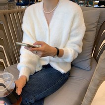 민스타일 보송보송 앙고라 퍼 니트 가디건