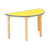 안전 노랑 반원 열린책상(원목다리)(600mm)(1~3학년) H77-3 입식용 어린이집책상 돌봄교실책상 유치원책상 공부방책상