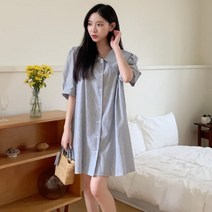 [바보사랑] 여성 빅카라 스트라이프 반팔 미니 원피스[디작소]