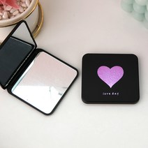 일호장신구 사각 블랙 접이식 휴대용 손 거울 반짝 펄 있는 고양이 별 달 하트 검정 휴대거울, 사각블랙접이식휴대용손거울(하트)