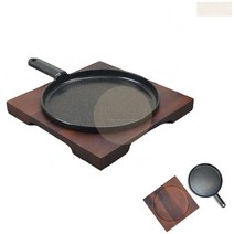 납작한 통 주물 후라이 팬 24CM 나무 받침 포함 스테이크 소고기 불판, 기본